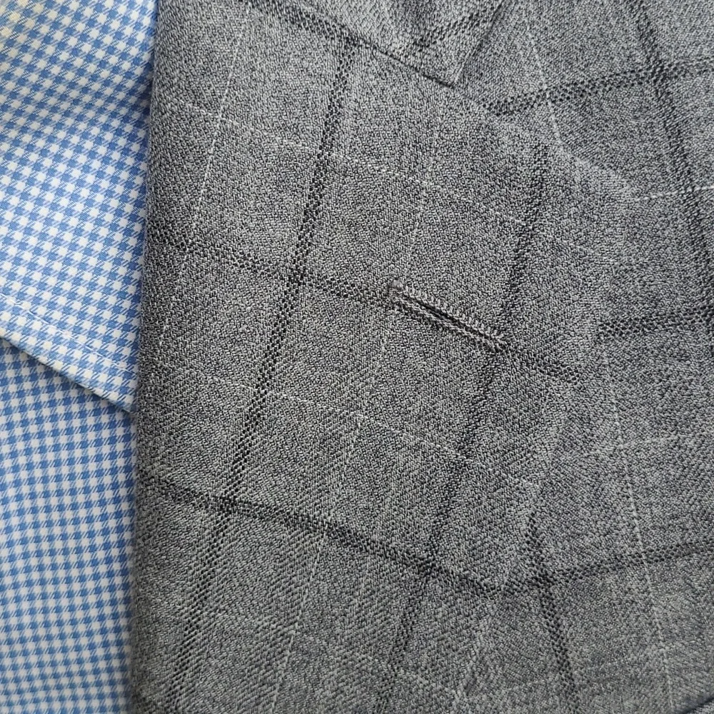 HICKEY FREEMAN Beacon Grey Plaid Worsted Wool Silk Blend 38 R Sport Coat Blazer - Picture 3 of 10